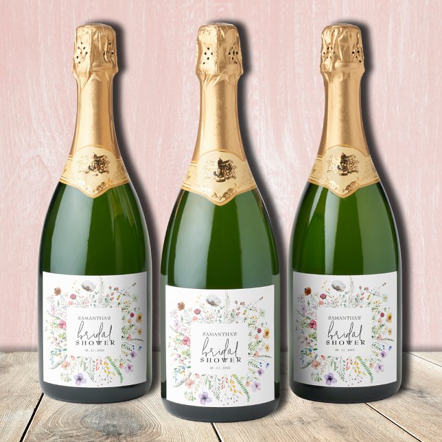 Étiquettes Pour Bouteilles De Vin Mousseux Fête des mariées fleur sauvage (Wildflowers bridal shower personalized champagne bottle labels)