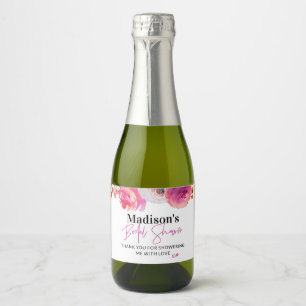 Étiquettes Pour Bouteilles De Vin Mousseux Fête des mariées florale rose vif Favoriser