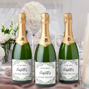 Étiquettes Pour Bouteilles De Vin Mousseux Fête des mariées lavande florale eucalyptus