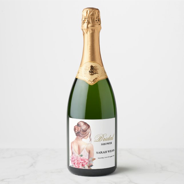 Étiquettes Pour Bouteilles De Vin Mousseux Fête des mariées moderne Mariage aquarelle (Devant)