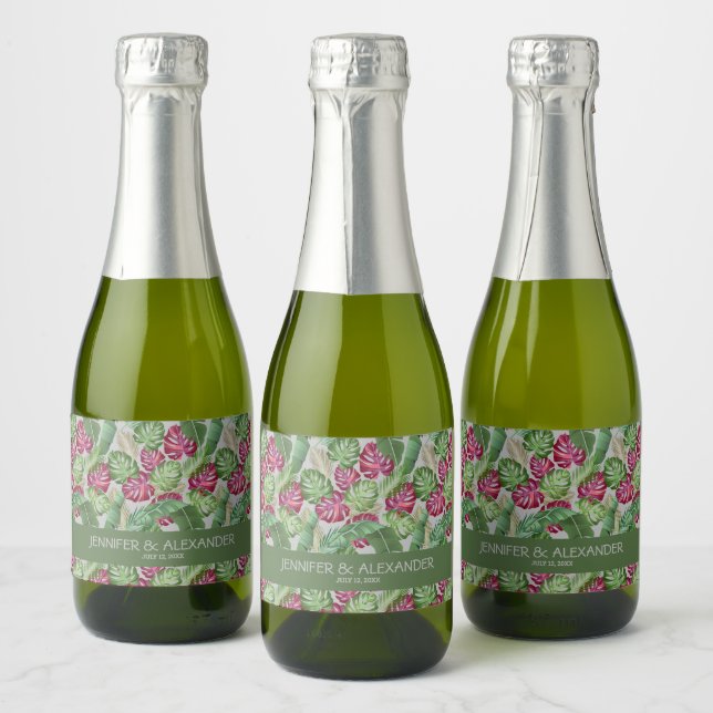 Étiquettes Pour Bouteilles De Vin Mousseux Fête des mariées tropicale Mini (Bouteilles)