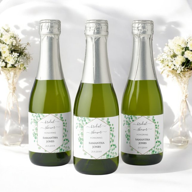 Étiquettes Pour Bouteilles De Vin Mousseux Fête des mariées verdoyante Mini élégant (Créateur téléchargé)