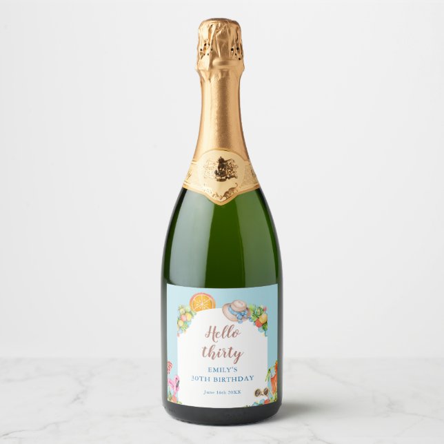 Étiquettes Pour Bouteilles De Vin Mousseux Fête d'été Pastel (Devant)