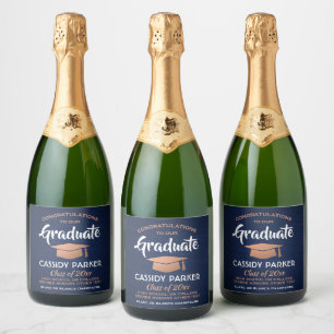 Étiquettes Pour Bouteilles De Vin Mousseux Fêtes de fin d'études Grats Marine Bleu Blanc & Cu
