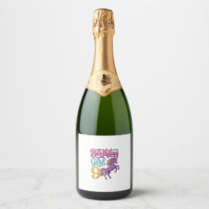 Étiquettes Pour Bouteilles De Vin Mousseux Fille d'anniversaire 9 Licorne Dessin de gravure v