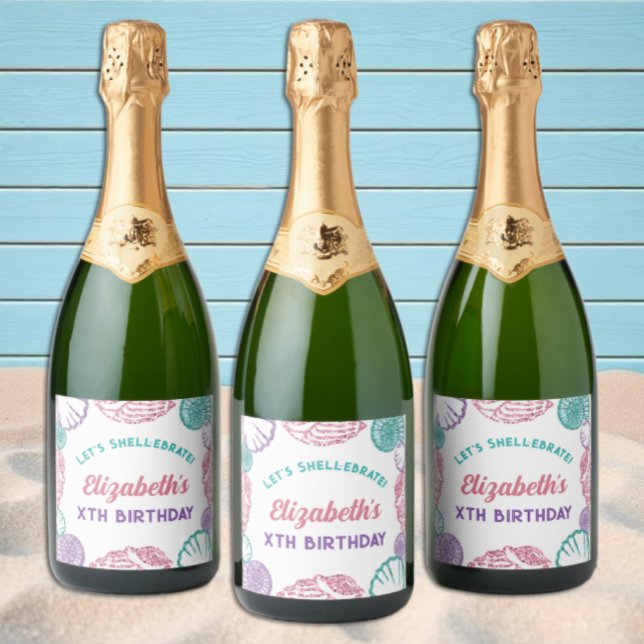 Étiquettes Pour Bouteilles De Vin Mousseux Filles des Coquillages Anniversaire (Créateur téléchargé)