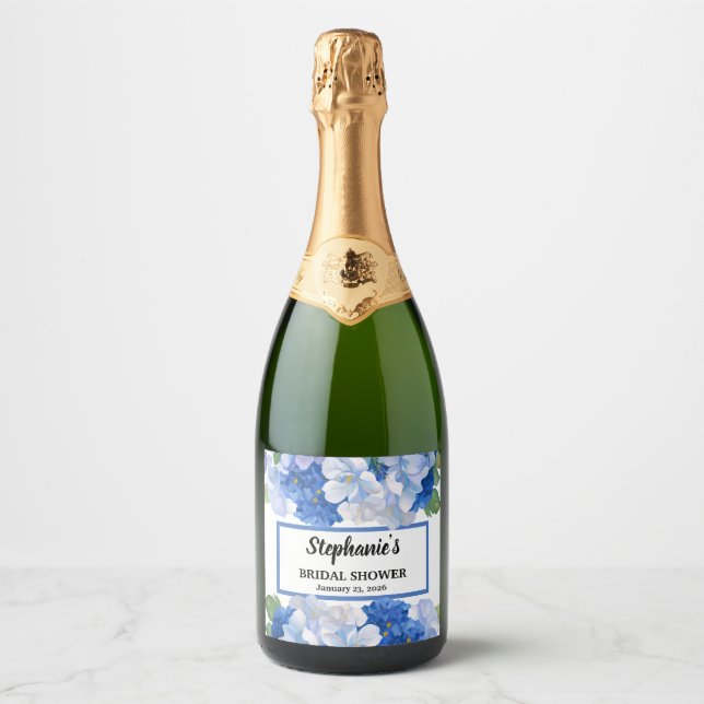 Étiquettes Pour Bouteilles De Vin Mousseux Fleurs aux teintes bleues (Devant)