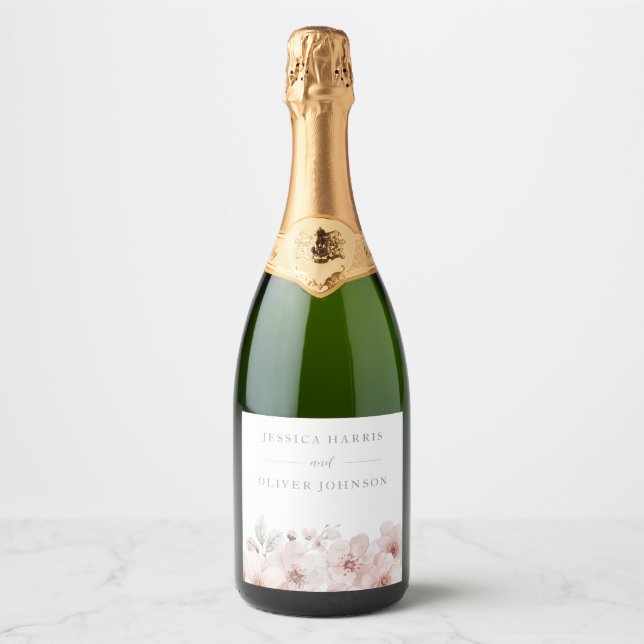 Étiquettes Pour Bouteilles De Vin Mousseux Fleurs d'Aquarelle Belle Mariage (Devant)