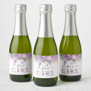 Étiquettes Pour Bouteilles De Vin Mousseux Fleurs De Jardin Violet Et Rose Baby shower Fille