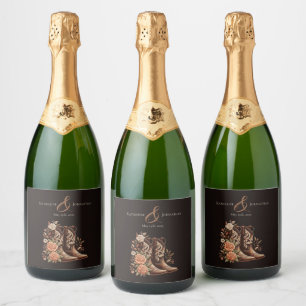 Étiquettes Pour Bouteilles De Vin Mousseux Fleurs de l'Ouest du pays avec bottes de cowboy
