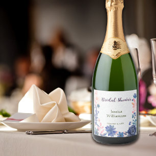 Étiquettes Pour Bouteilles De Vin Mousseux Fleurs Indigo Blush Personnalisation de la Mariée