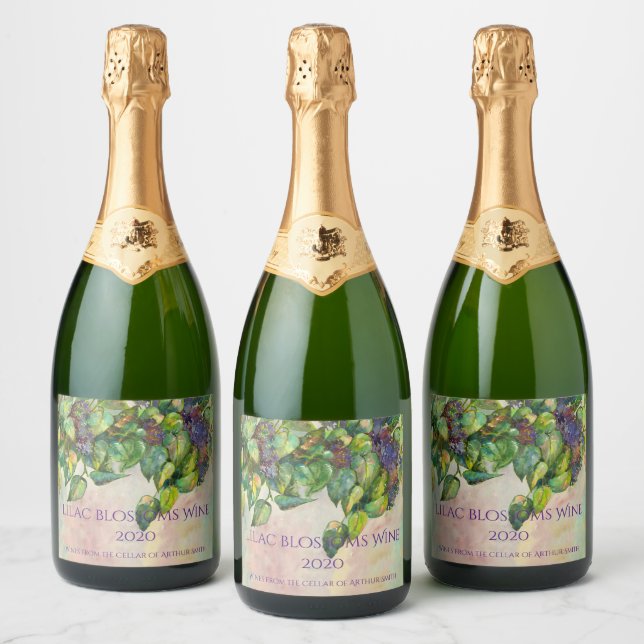 Étiquettes Pour Bouteilles De Vin Mousseux fleurs lilas (Bouteilles)