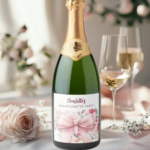 Étiquettes Pour Bouteilles De Vin Mousseux Fleurs roses en nœud papillon pour enterrement de