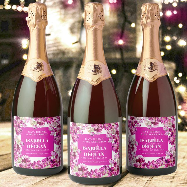 Étiquettes Pour Bouteilles De Vin Mousseux Fleurs stocks roses mariage d'aquarelle (Créateur téléchargé)