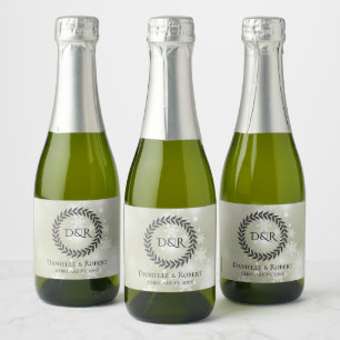 Étiquettes Pour Bouteilles De Vin Mousseux Flocon de neige sur Mini vert Sage pâle