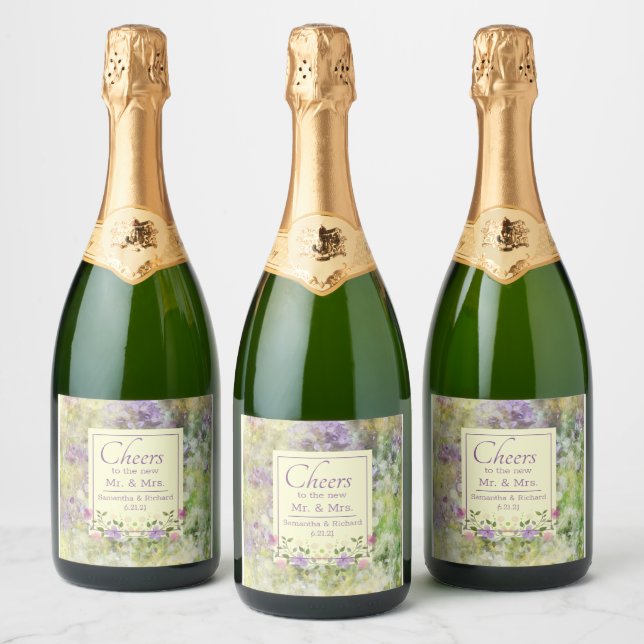 Étiquettes Pour Bouteilles De Vin Mousseux Floral violet élégant (Bouteilles)