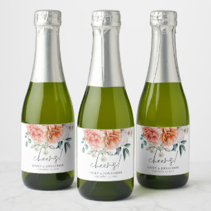 Étiquettes Pour Bouteilles De Vin Mousseux Florals Peonies Coral Peach Salue Mariage Faveur