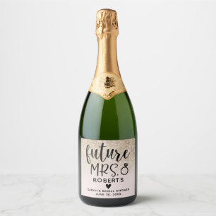 Étiquettes Pour Bouteilles De Vin Mousseux Futur Mme Blush Fête des mariées rose et or