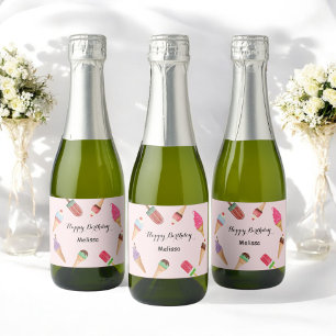 Étiquettes Pour Bouteilles De Vin Mousseux Glace Popsicle Anniversaire Rose Fête