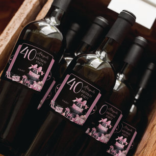 Étiquettes Pour Bouteilles De Vin Mousseux Glam Pink Black Fashion 40th Birthday Party