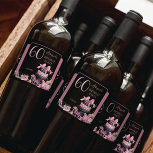 Étiquettes Pour Bouteilles De Vin Mousseux Glam Pink Black Fashion 60th Birthday Party