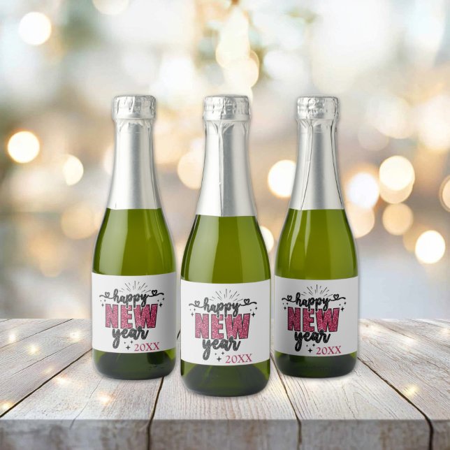 Étiquettes Pour Bouteilles De Vin Mousseux Glittery New Year's Eve Party (Glittery New Years Party Mini Sparkling Wine Bottle Labels)