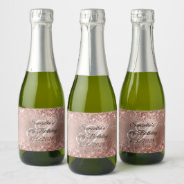 Étiquettes Pour Bouteilles De Vin Mousseux Glittery Rose Gold Glam 40e anniversaire Monogramm