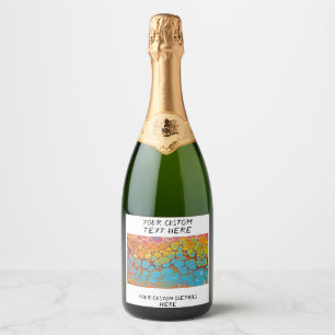 Étiquettes Pour Bouteilles De Vin Mousseux Gloire du matin Abstrait jaune Turquoise rose oran
