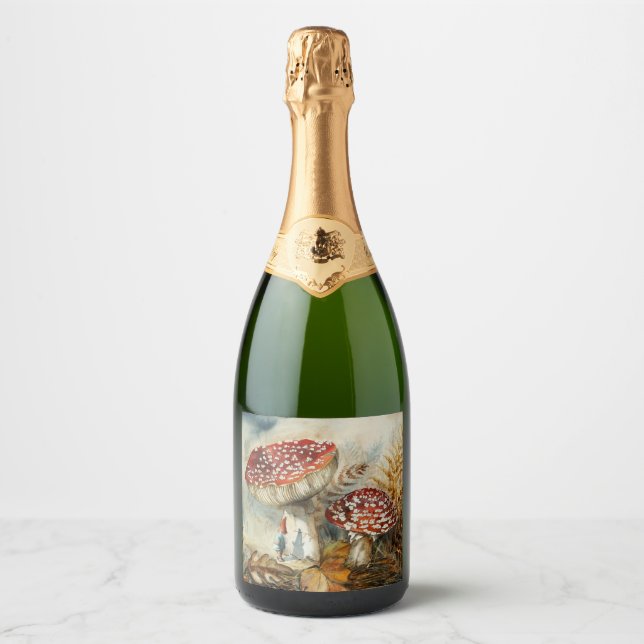 Étiquettes Pour Bouteilles De Vin Mousseux gnome aquarelle (Devant)