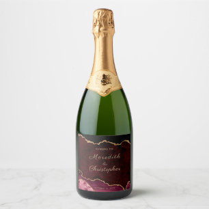 Étiquettes Pour Bouteilles De Vin Mousseux Gold Burgundy Agate Mariage