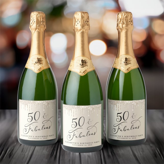 Étiquettes Pour Bouteilles De Vin Mousseux Gold Parties scintillant 50e fête d'anniversaire (Créateur téléchargé)