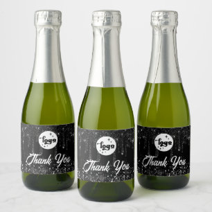 Étiquettes Pour Bouteilles De Vin Mousseux gouttes de parties scintillant noire merci
