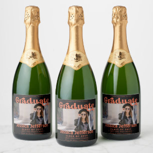 Étiquettes Pour Bouteilles De Vin Mousseux Graduation Party Fêtes photo Orange