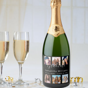 Étiquettes Pour Bouteilles De Vin Mousseux Graduation personnalisée photo collage noir