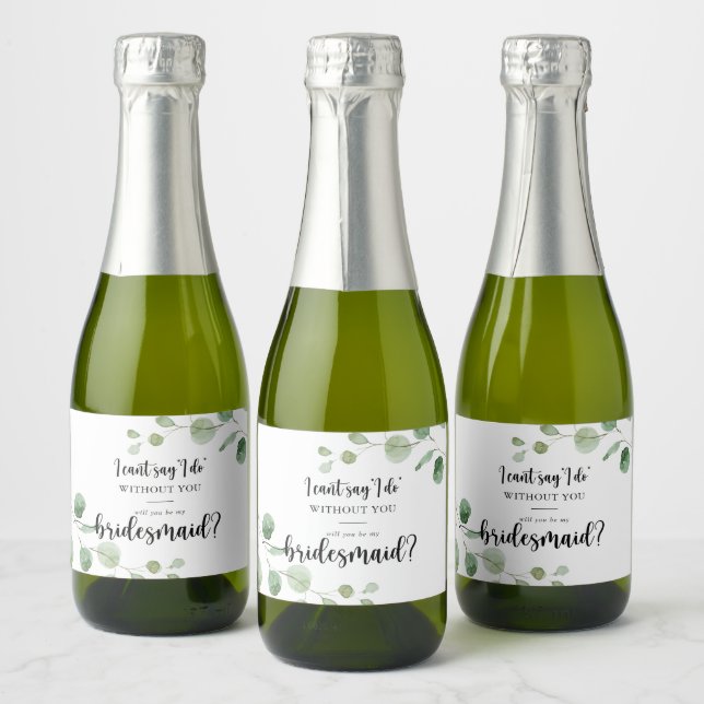 Étiquettes Pour Bouteilles De Vin Mousseux Green Delight Eucalyptus Bridesmaid Proposition (Bouteilles)