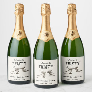 Étiquettes Pour Bouteilles De Vin Mousseux Hand Drawn Cheers à 30 ans fête d'anniversaire