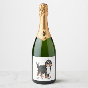 Étiquettes Pour Bouteilles De Vin Mousseux Happy Bernese Mountain Dog - Comic - Chiens - Cart