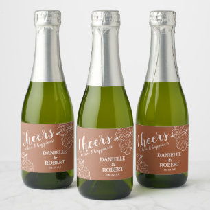 Étiquettes Pour Bouteilles De Vin Mousseux Hibiscus floral tropical blanc sur Terracotta Mini