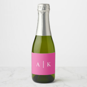 Étiquettes Pour Bouteilles De Vin Mousseux Initiales simples Monogramme brillant rose chaud