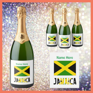 Étiquettes Pour Bouteilles De Vin Mousseux Jamaïque et drapeau jamaïcain personnalisés 