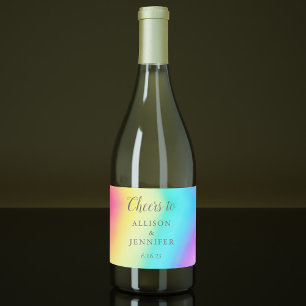 Étiquettes Pour Bouteilles De Vin Mousseux Joli Rainbow Fade Personnalisé Mariage Salutation
