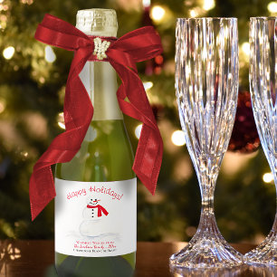 Étiquettes Pour Bouteilles De Vin Mousseux Joli Snowman Joyeux Festive Mini