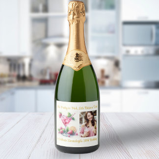 Étiquettes Pour Bouteilles De Vin Mousseux Jolie en rose 30e anniversaire fête
