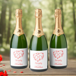 Étiquettes Pour Bouteilles De Vin Mousseux Jolis Inséparables Bohème Jardin de Mariage au Coe