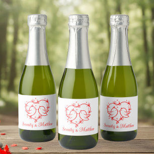 Étiquettes Pour Bouteilles De Vin Mousseux Jolis Inséparables Bohème Jardin Mariage Cœur Roug