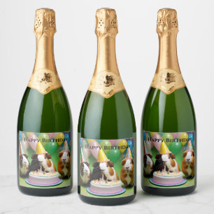 Étiquettes Pour Bouteilles De Vin Mousseux Joyeux Anniversaire Avec Des Cochons De Guinée De