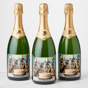 Étiquettes Pour Bouteilles De Vin Mousseux Joyeux anniversaire de Meerkat,