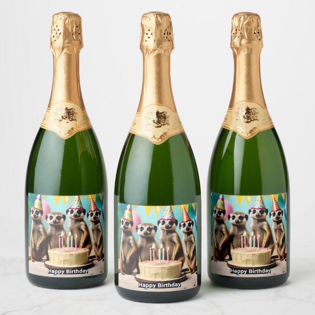 Étiquettes Pour Bouteilles De Vin Mousseux Joyeux anniversaire de Meerkat, (Bouteilles)