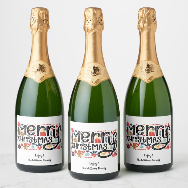 Étiquettes Pour Bouteilles De Vin Mousseux Joyeux Noël (Bouteilles)