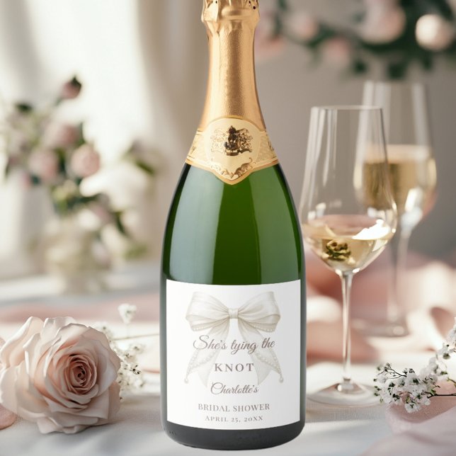 Étiquettes Pour Bouteilles De Vin Mousseux Lancement de mariage aux perles de noeud papillon  (Créateur téléchargé)